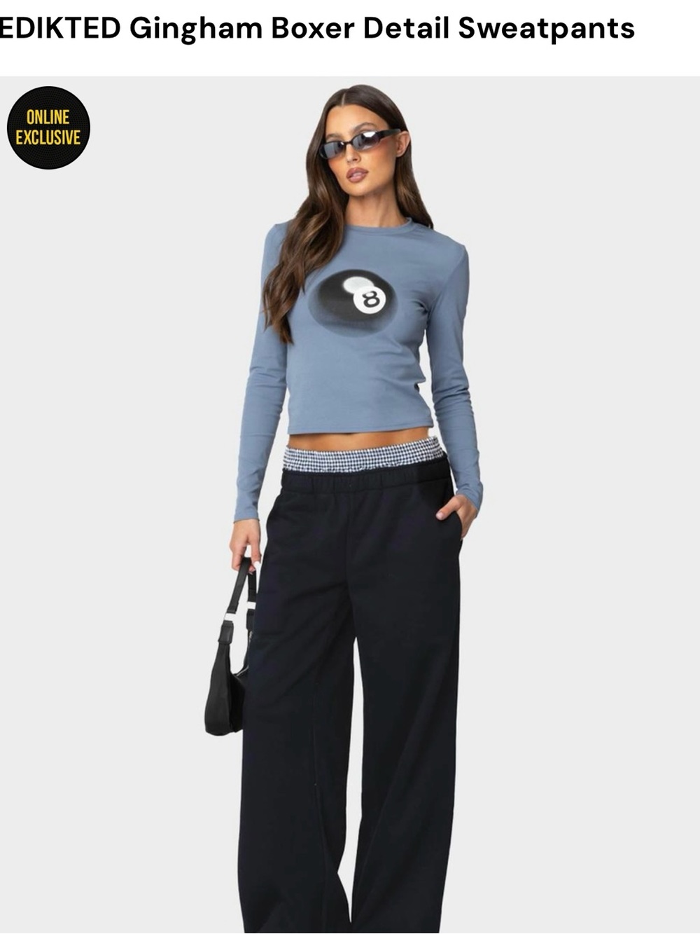 EDIKTED Gingham Boxer Detail Sweatpants